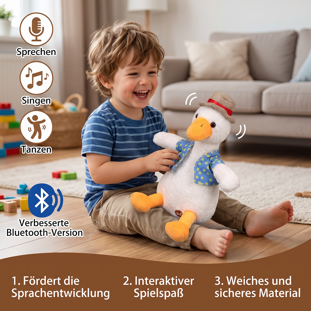 Sprechende Ente mit Hut – Kinderspielzeug