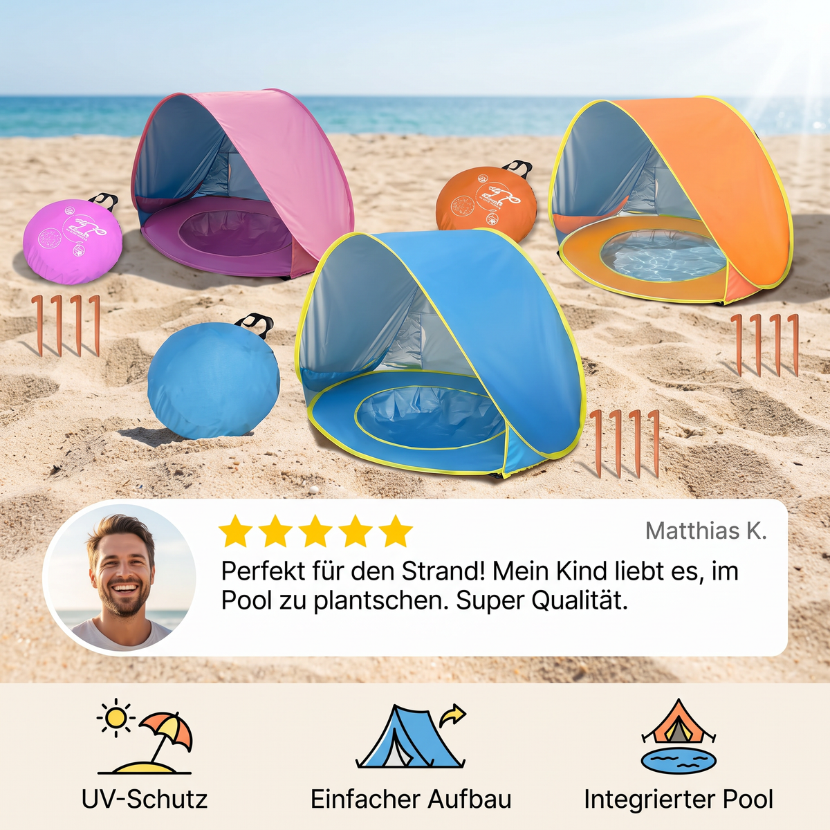 Kinder-Strandzelt mit integriertem Pool
