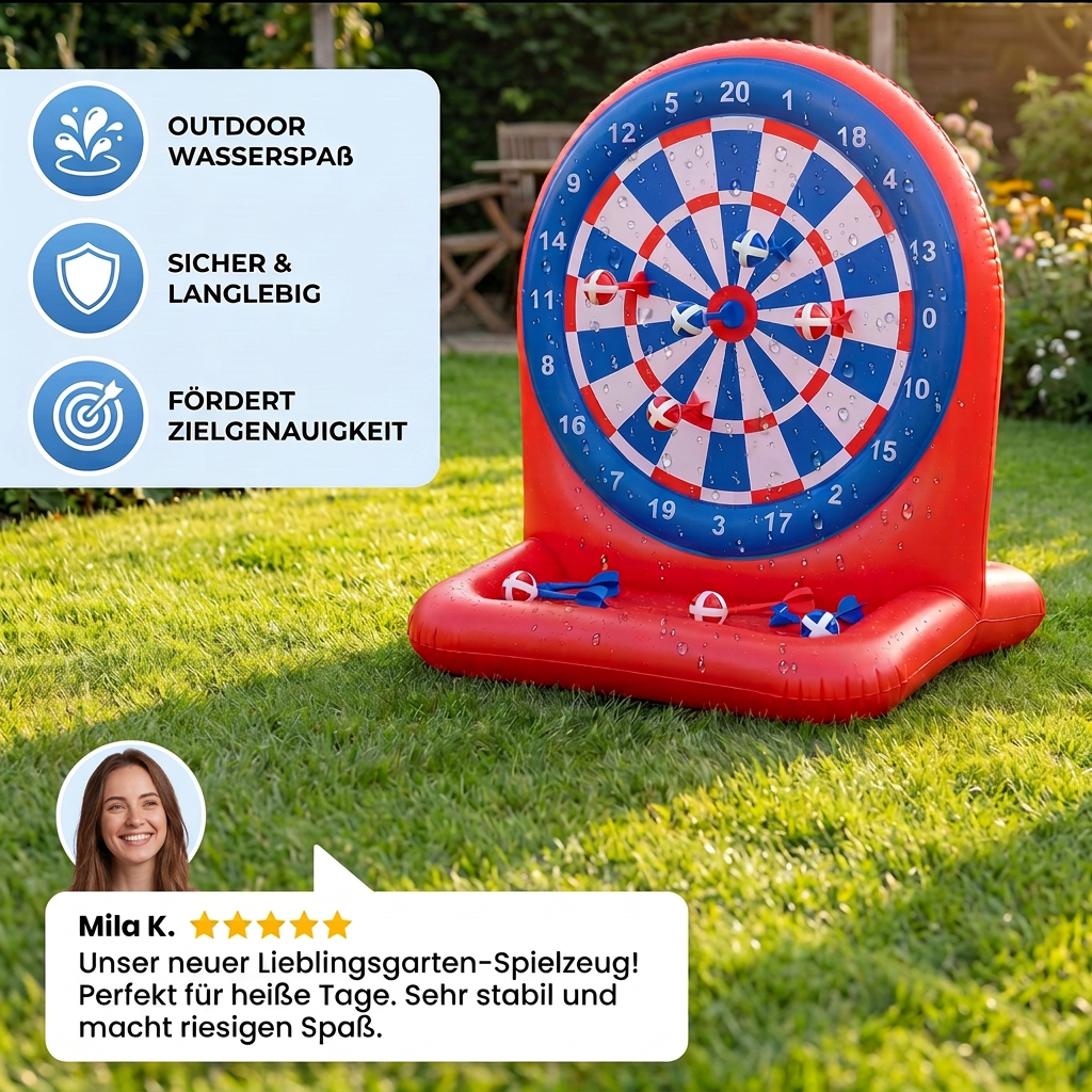 Aufblasbares Wasser-Zielspiel mit Darts – Outdoor-Wurfspiel für den Garten