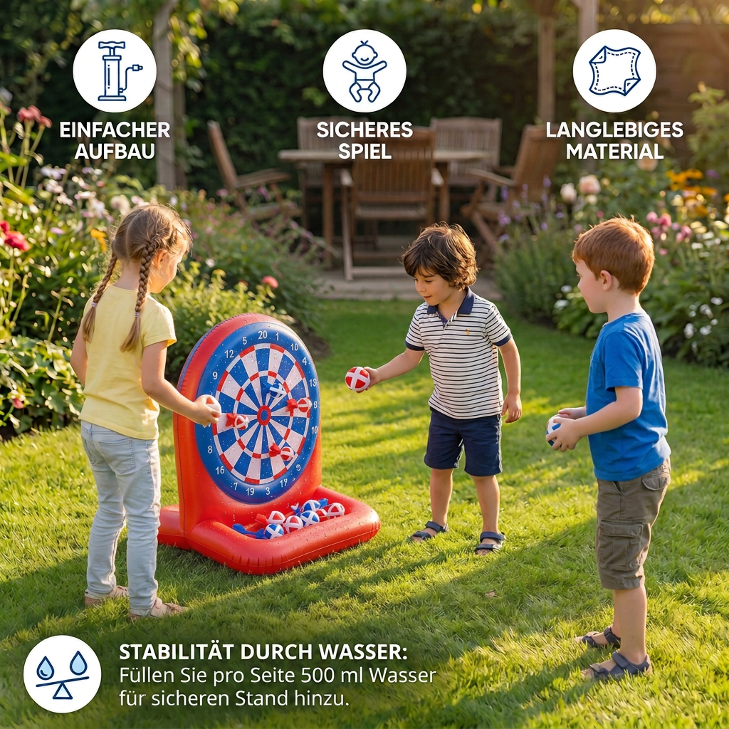 Aufblasbares Wasser-Zielspiel mit Darts – Outdoor-Wurfspiel für den Garten