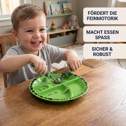Geschirr und Besteckset im Dino-Design