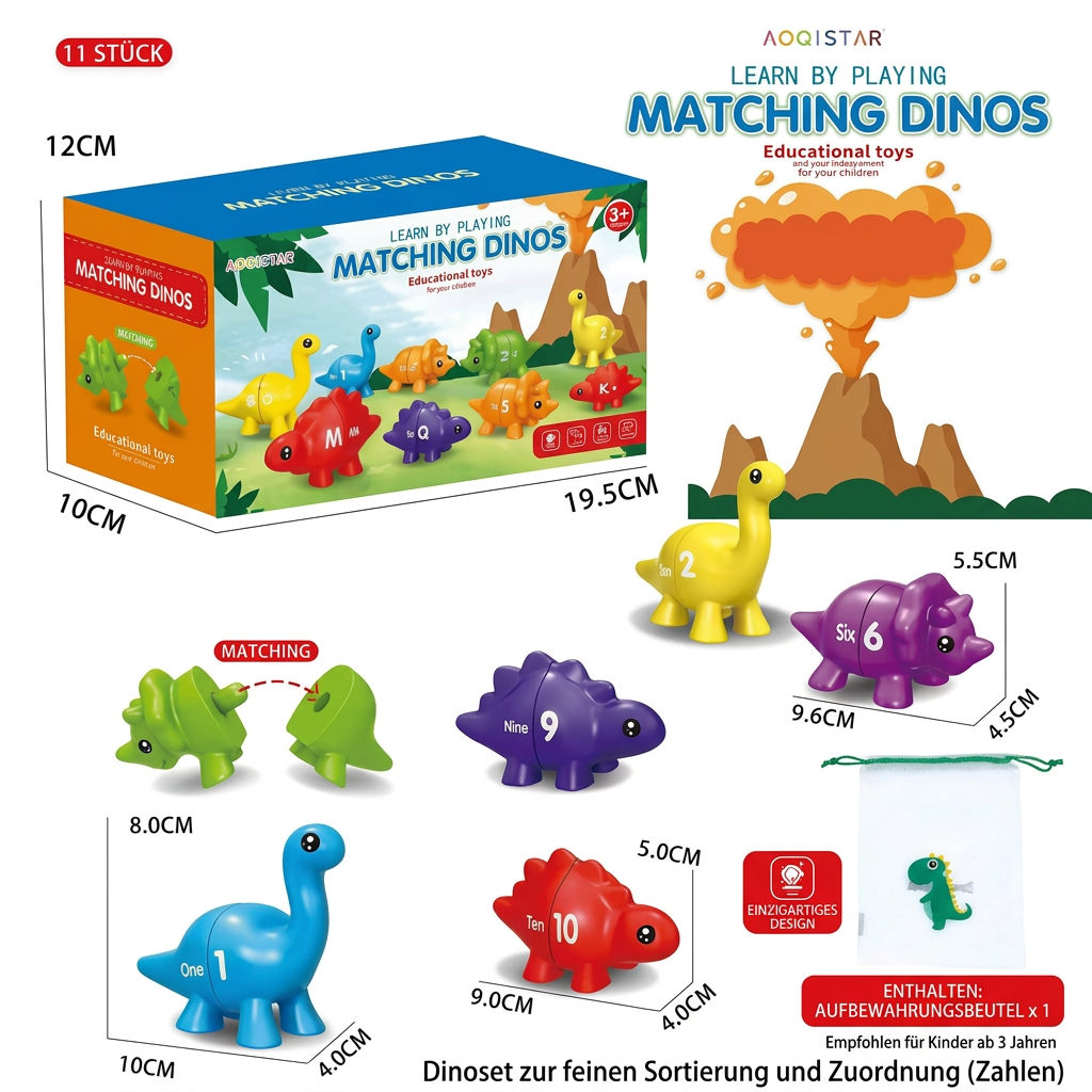 Pädagogisches Montessori Farben Dinosauerier Sortier Spiel Set