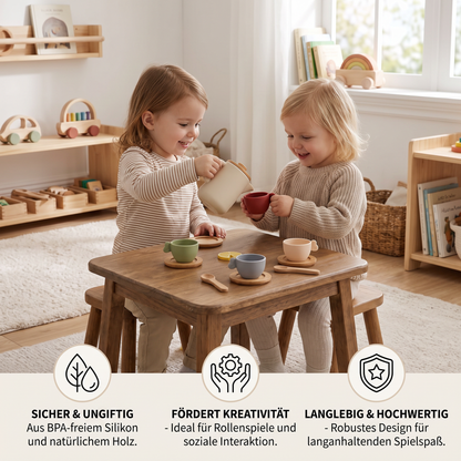 Tee-Set aus Holz und Silikon