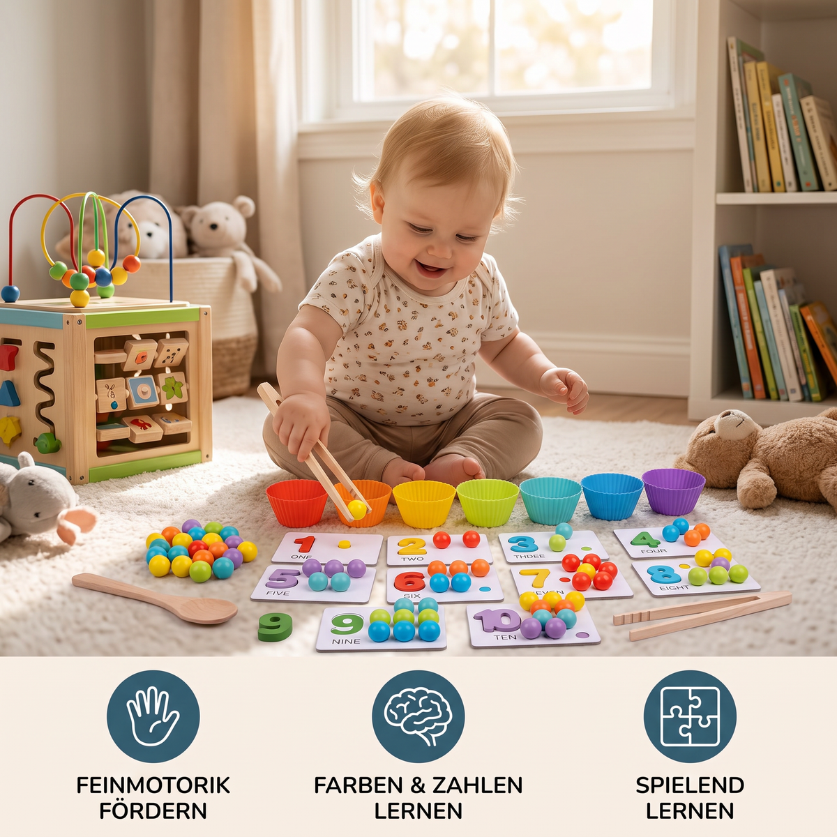 Montessori Kugel Zahlen und Farben Sortierset zum Rechnen Lernen