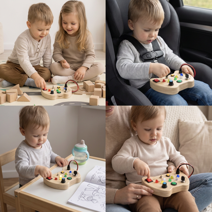 LED Controller Busy Board aus Holz – Montessori Lernspielzeug zur Förderung von Motorik