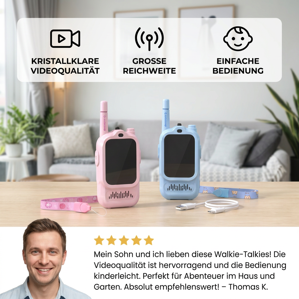 Kinder Video-Walkie-Talkie 2er Set  – Funkgeräte mit Kamera & Bildschirm