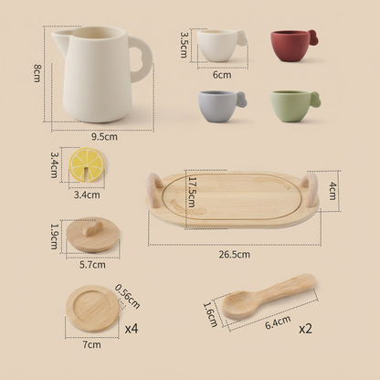 Tee-Set aus Holz und Silikon