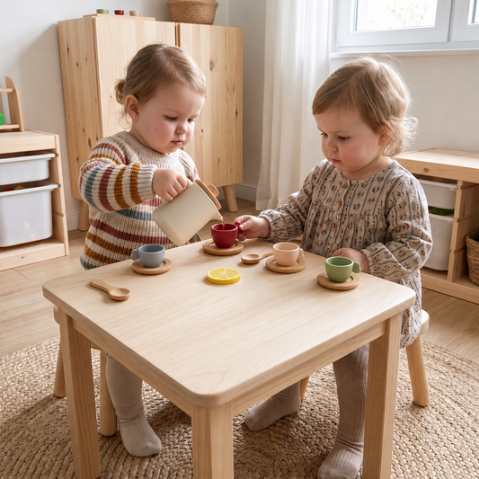 Tee-Set aus Holz und Silikon