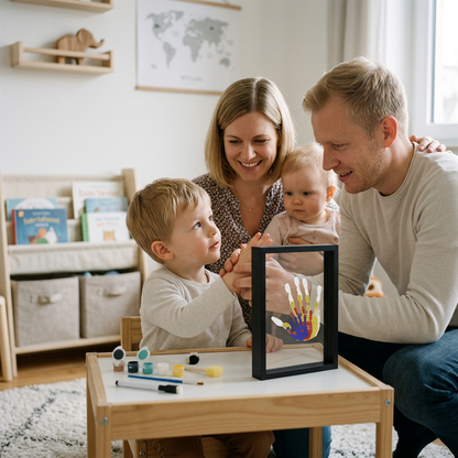 DIY Handabdruck Bilderrahmen aus Holz – Familien Erinnerungsset mit Farben