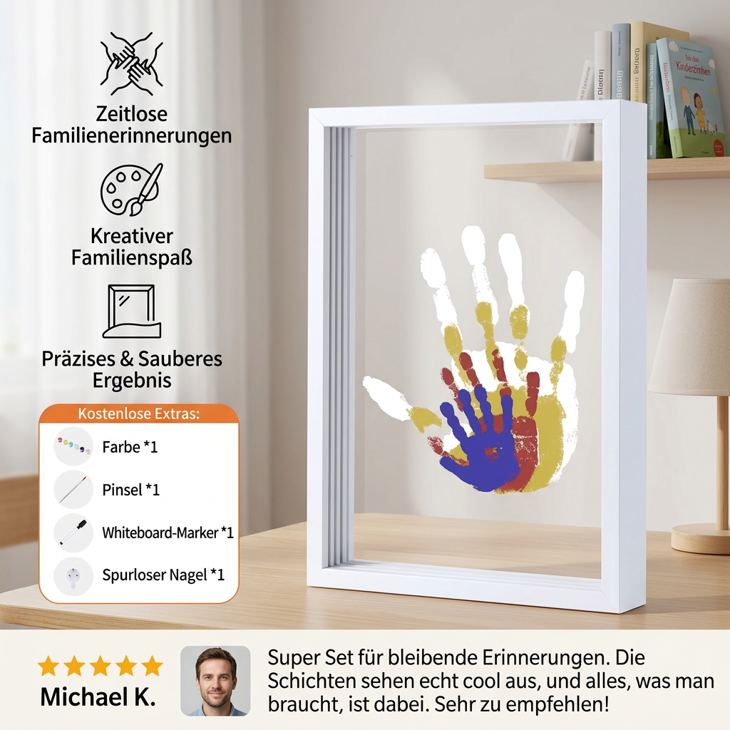 DIY Handabdruck Bilderrahmen aus Holz – Familien Erinnerungsset mit Farben