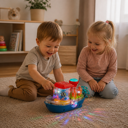Leuchtendes Zahnradboot – Musikalisches elektrisches Spielzeugboot für Kinder