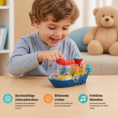 Leuchtendes Zahnradboot – Musikalisches elektrisches Spielzeugboot für Kinder