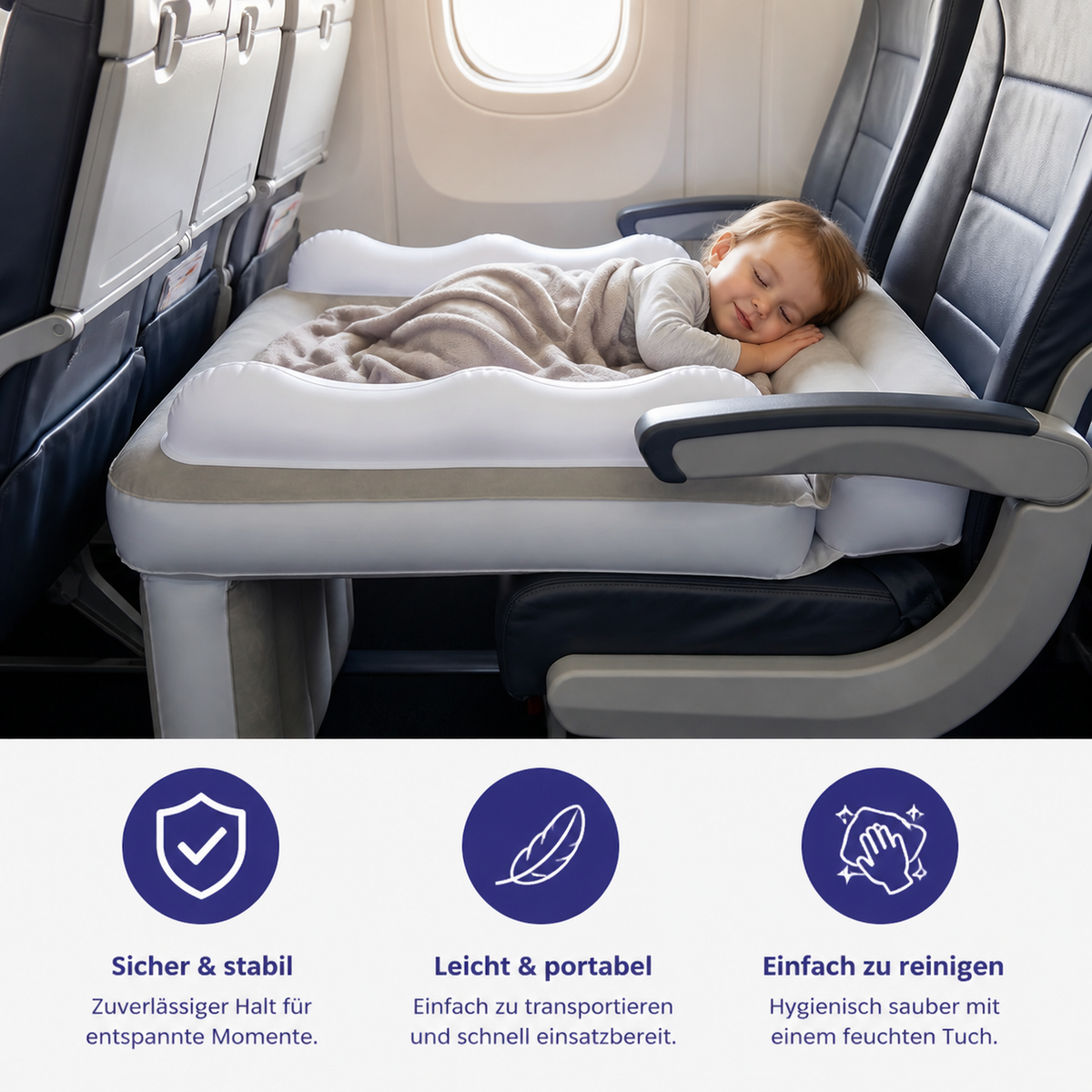 Aufblasbares Kleinkind-Reisebett mit Sitzverlängerung für Flugzeug und Auto