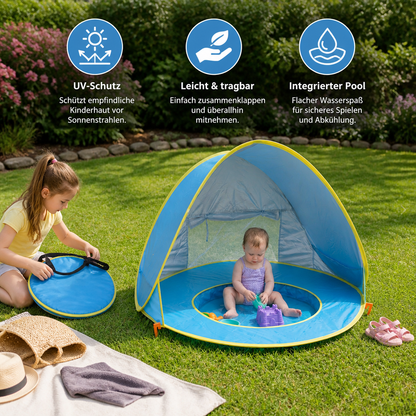 Pop-Up Baby Strandzelt mit integriertem Pool & UV-Schutz – Tragbarer Sonnenschutz für Kinder