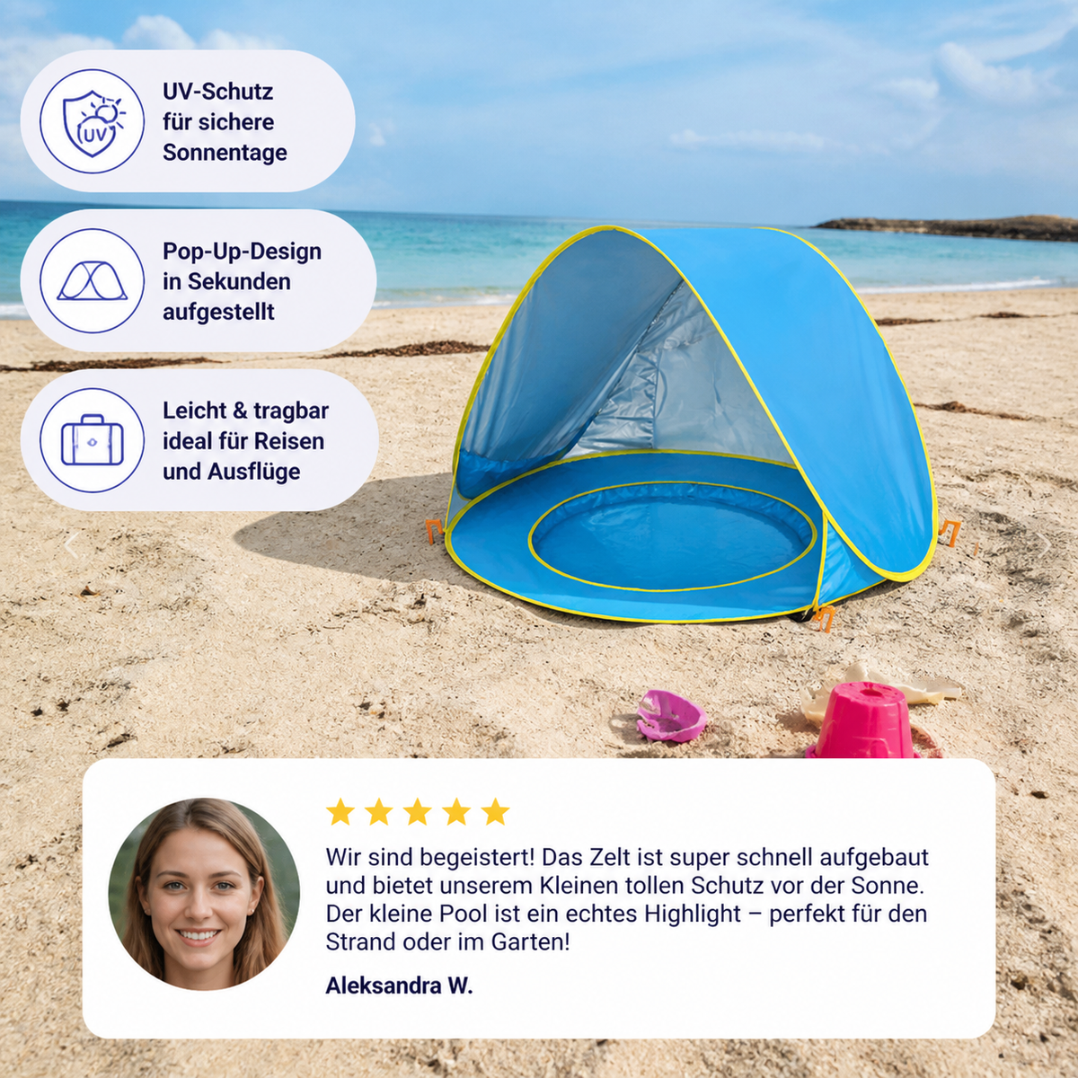 Pop-Up Baby Strandzelt mit integriertem Pool & UV-Schutz – Tragbarer Sonnenschutz für Kinder