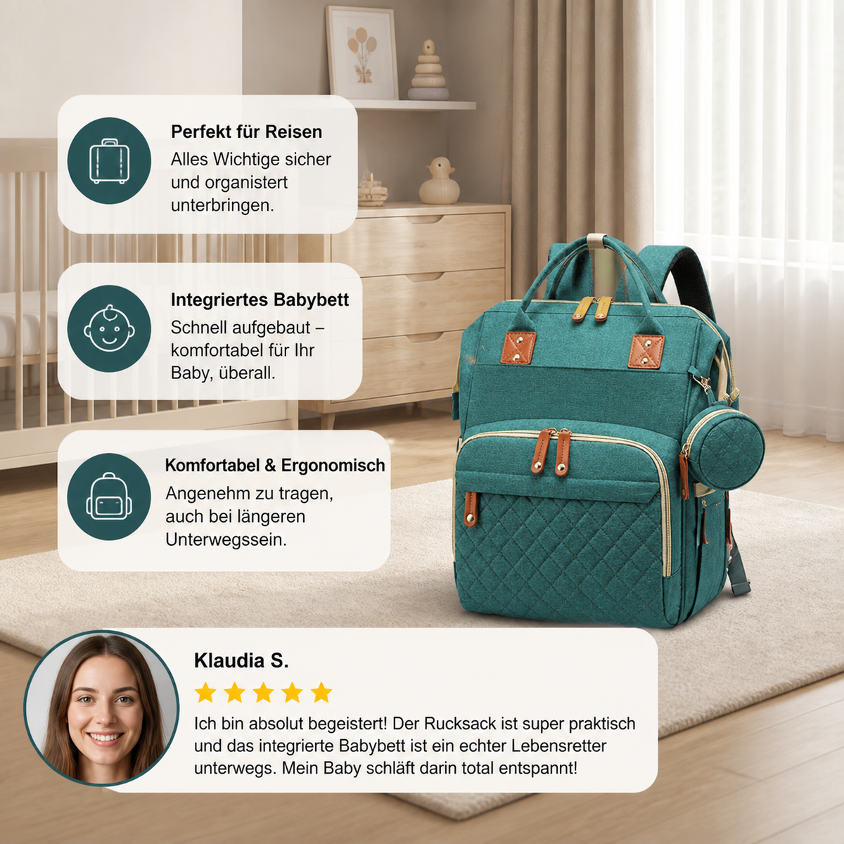 3-in-1 Reise Wickelrucksack mit faltbarem Babybett - Perfekt für Unterwegs!