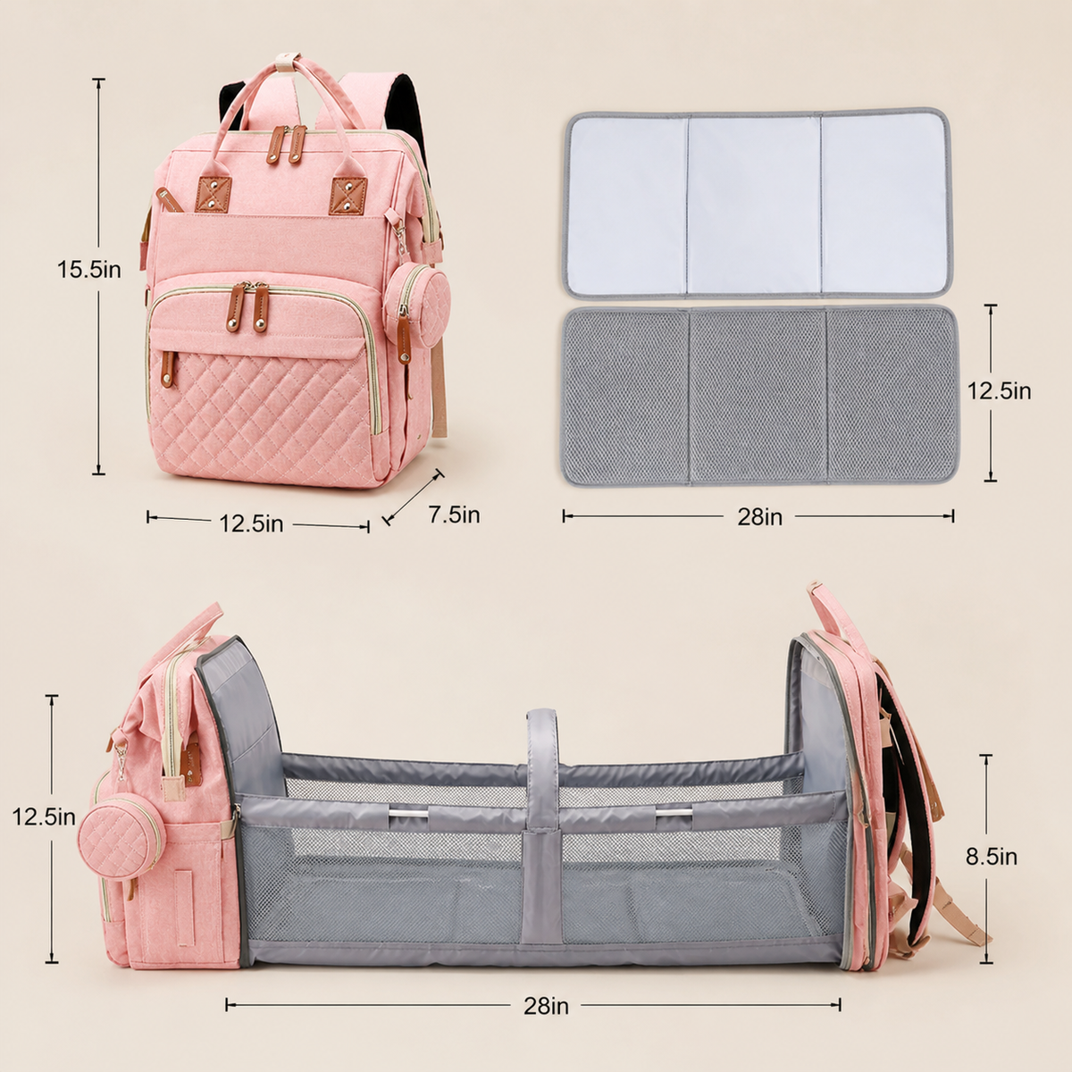3-in-1 Reise Wickelrucksack mit faltbarem Babybett - Perfekt für Unterwegs!
