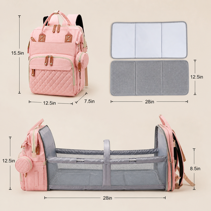 3-in-1 Reise Wickelrucksack mit faltbarem Babybett - Perfekt für Unterwegs!