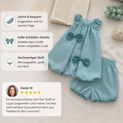 Trendiges 2-teiliges Mädchen-Set – Grünes Outfit mit Schleifen-Details