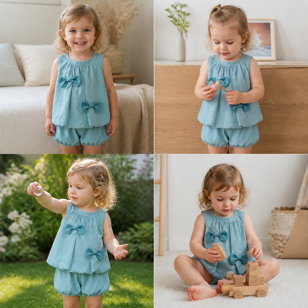 Trendiges 2-teiliges Mädchen-Set – Grünes Outfit mit Schleifen-Details