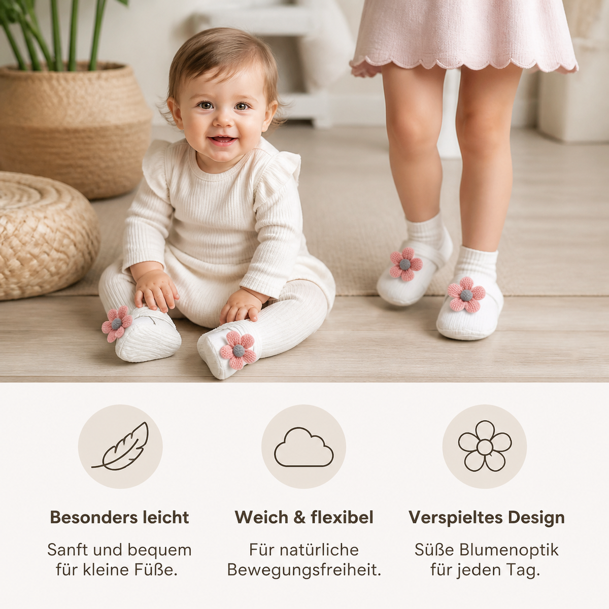 Sommer Babyschuhe mit weicher Sohle im Blumendesign