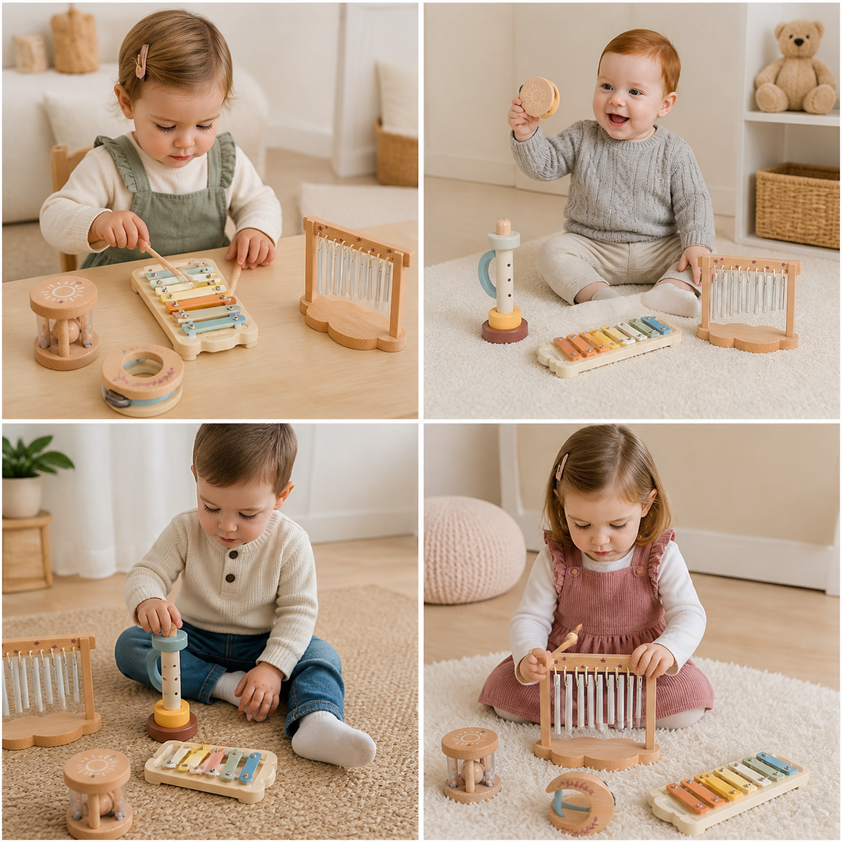Baby Holz-Klangspiel Set – 6-teiliges sensorisches Musik- & Klangspielzeug