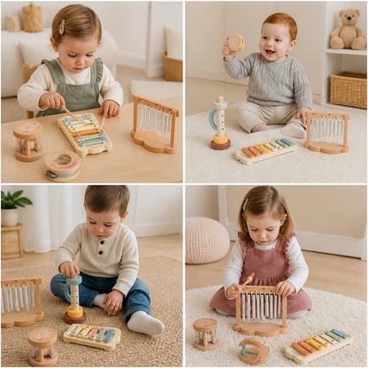 Baby Holz-Klangspiel Set – 6-teiliges sensorisches Musik- & Klangspielzeug