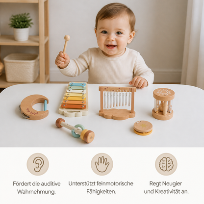 Baby Holz-Klangspiel Set – 6-teiliges sensorisches Musik- & Klangspielzeug