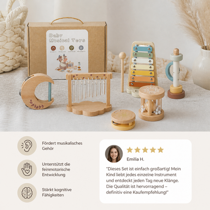 Baby Holz-Klangspiel Set – 6-teiliges sensorisches Musik- & Klangspielzeug