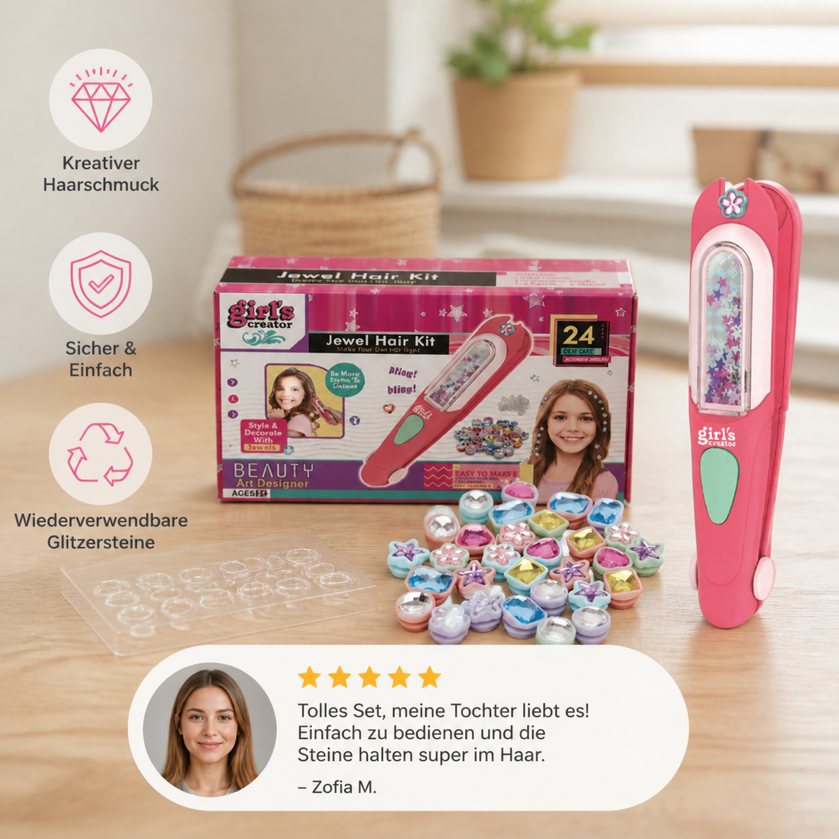 Kinder-Haar-Schmuck-Set – Haar-Strass-Stempel mit wiederverwendbaren Glitzersteinen