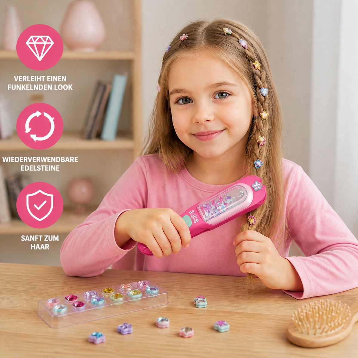 Kinder-Haar-Schmuck-Set – Haar-Strass-Stempel mit wiederverwendbaren Glitzersteinen