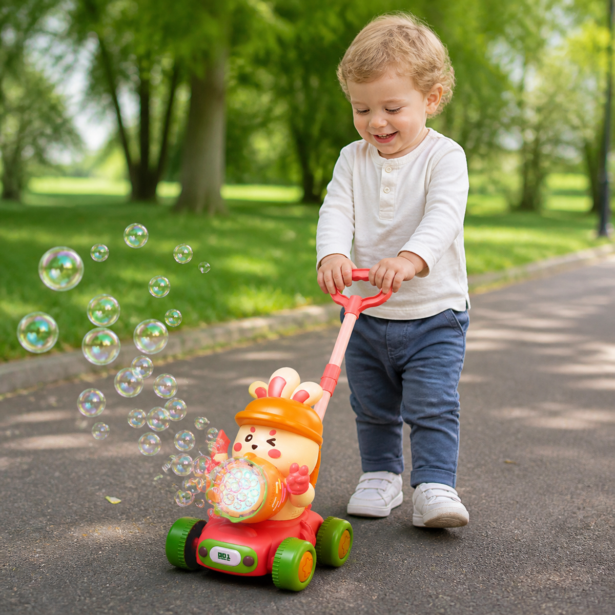 Leuchtender Seifenblasenwagen – Schiebe-Spielzeug für Kinder