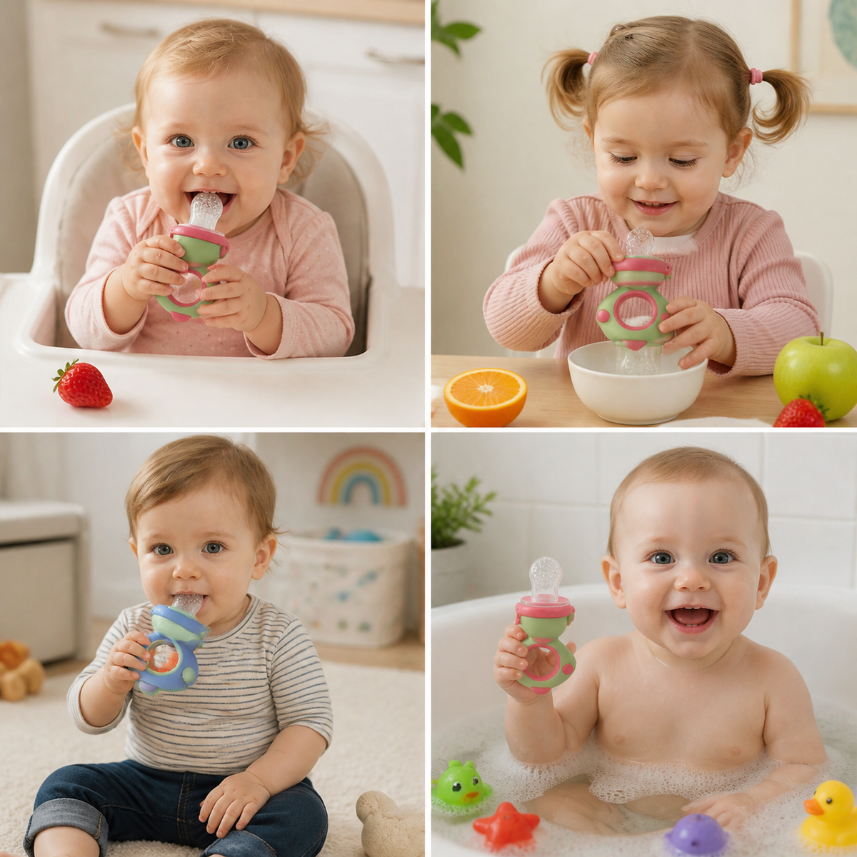 Baby-Fruchtsauger – Silikon Beißring mit Druckmechanismus