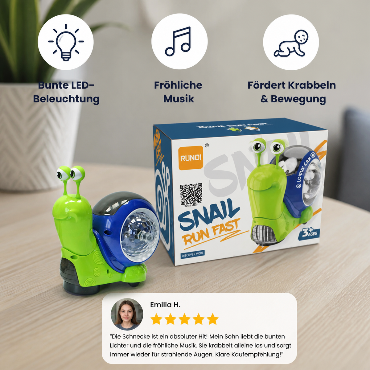 Leuchtende und Musik Spielende Schnecke Krabbelspielzeug