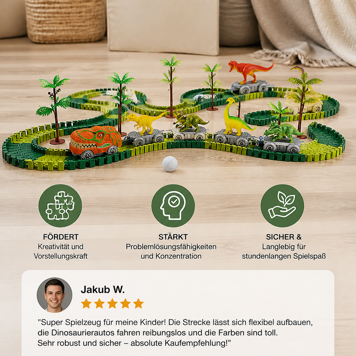Dinosaurier Strecken Abenteuer – Flexible Rennbahn mit leuchtendem Zug