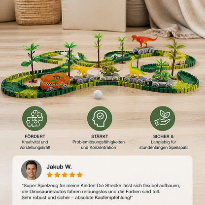 Dinosaurier Strecken Abenteuer – Flexible Rennbahn mit leuchtendem Zug