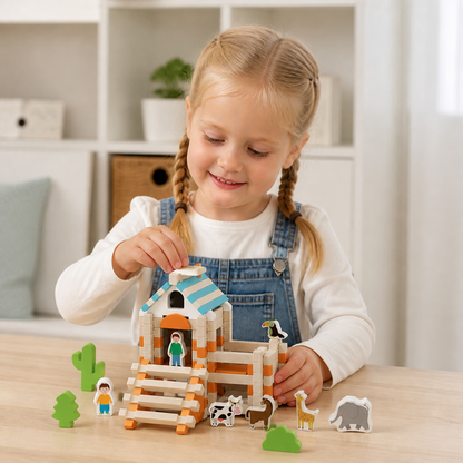 Montessori Holz-Baustein Set – Natürliches Stapel- und Konstruktionsspielzeug