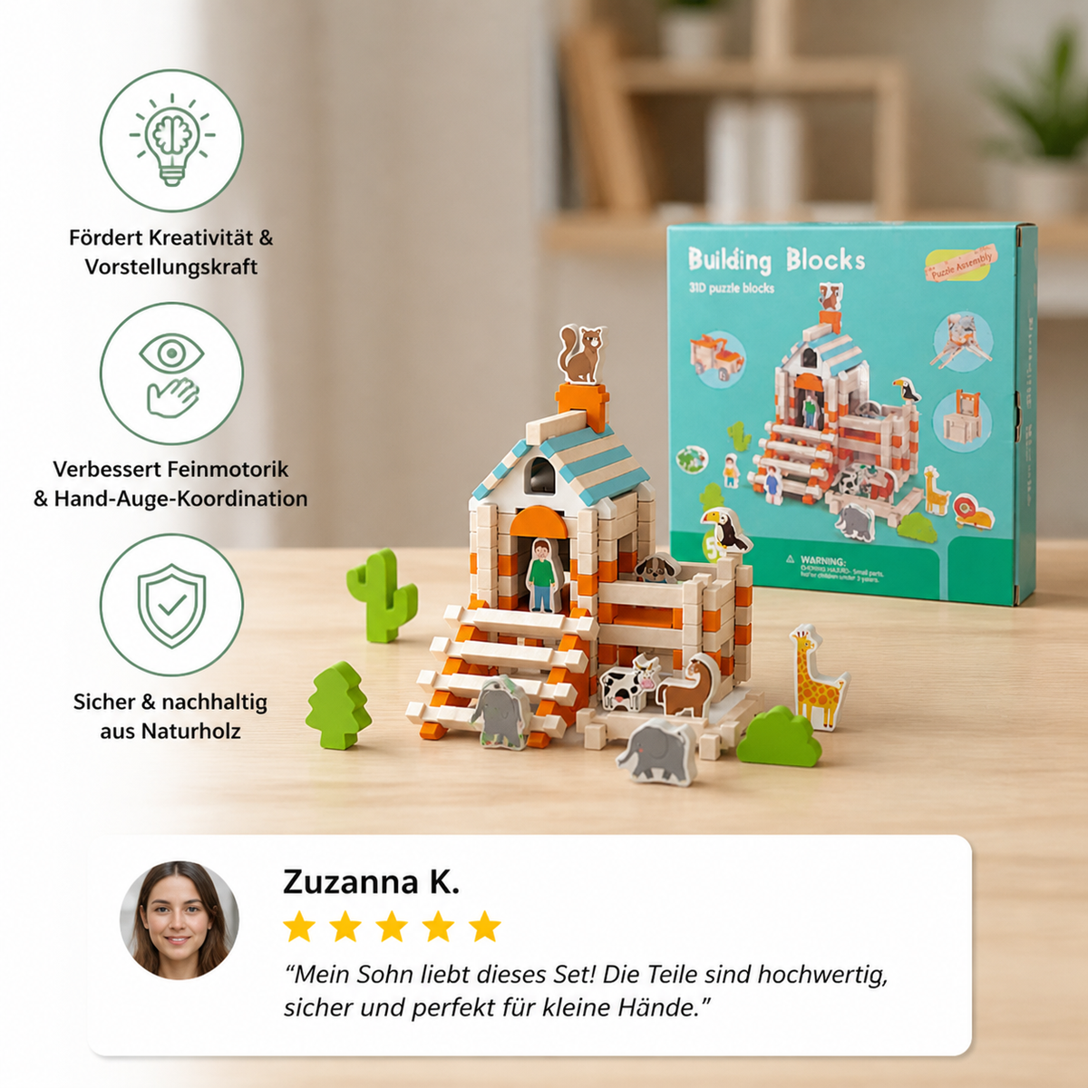Montessori Holz-Baustein Set – Natürliches Stapel- und Konstruktionsspielzeug