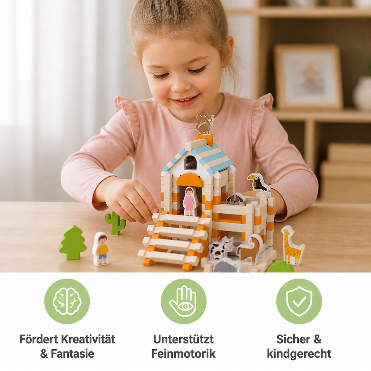 Montessori Holz-Baustein Set – Natürliches Stapel- und Konstruktionsspielzeug