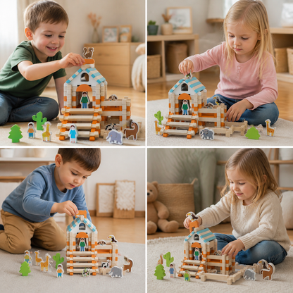 Montessori Holz-Baustein Set – Natürliches Stapel- und Konstruktionsspielzeug