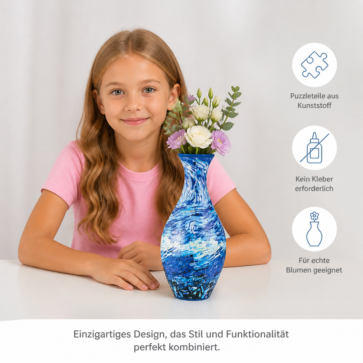 Edle 3D Puzzle Vase - Verwendbar für echte Blumen