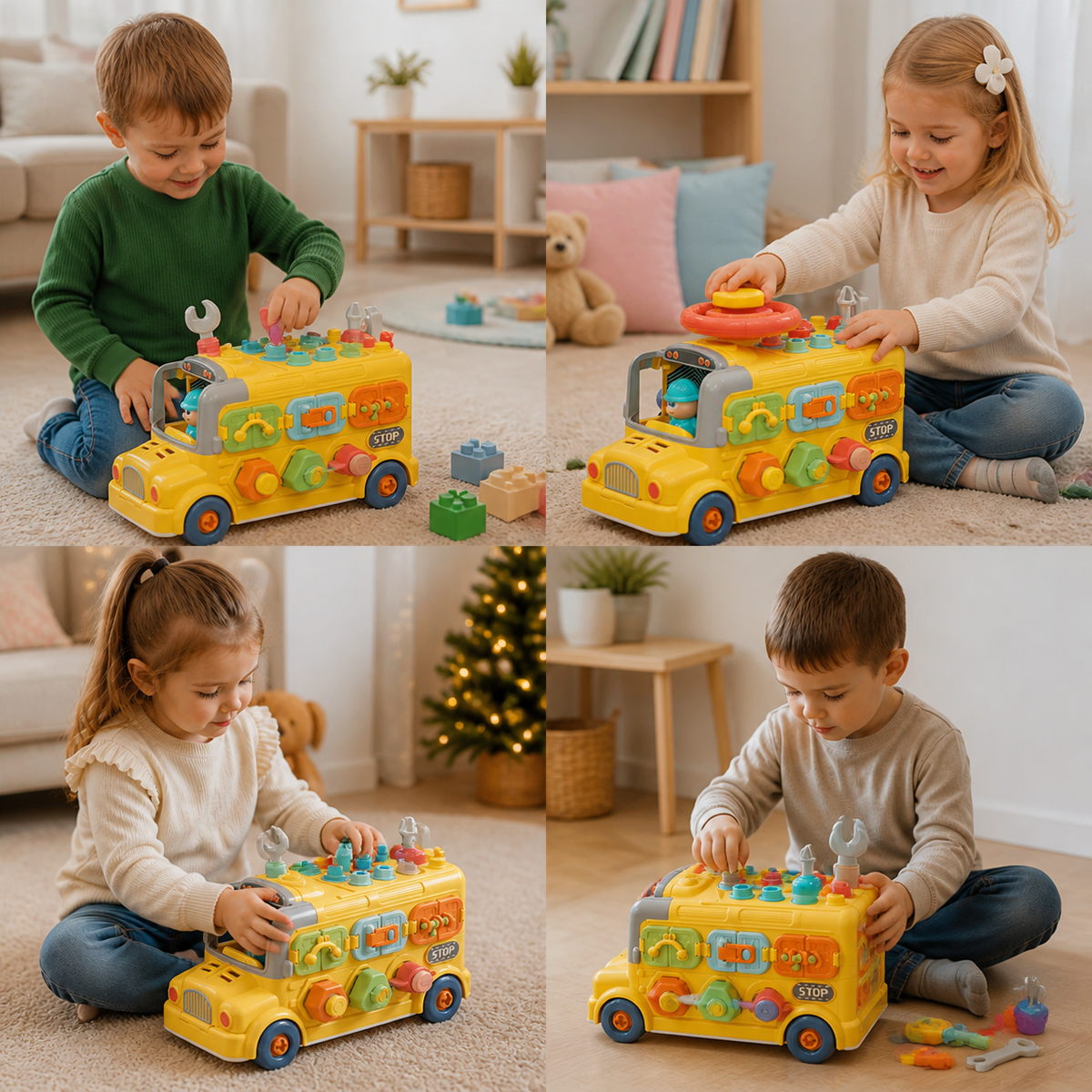 7in1 Montessori Schraubbus – Bau- & Motorik Lernspielzeug zum Zerlegen und Zusammenbauen