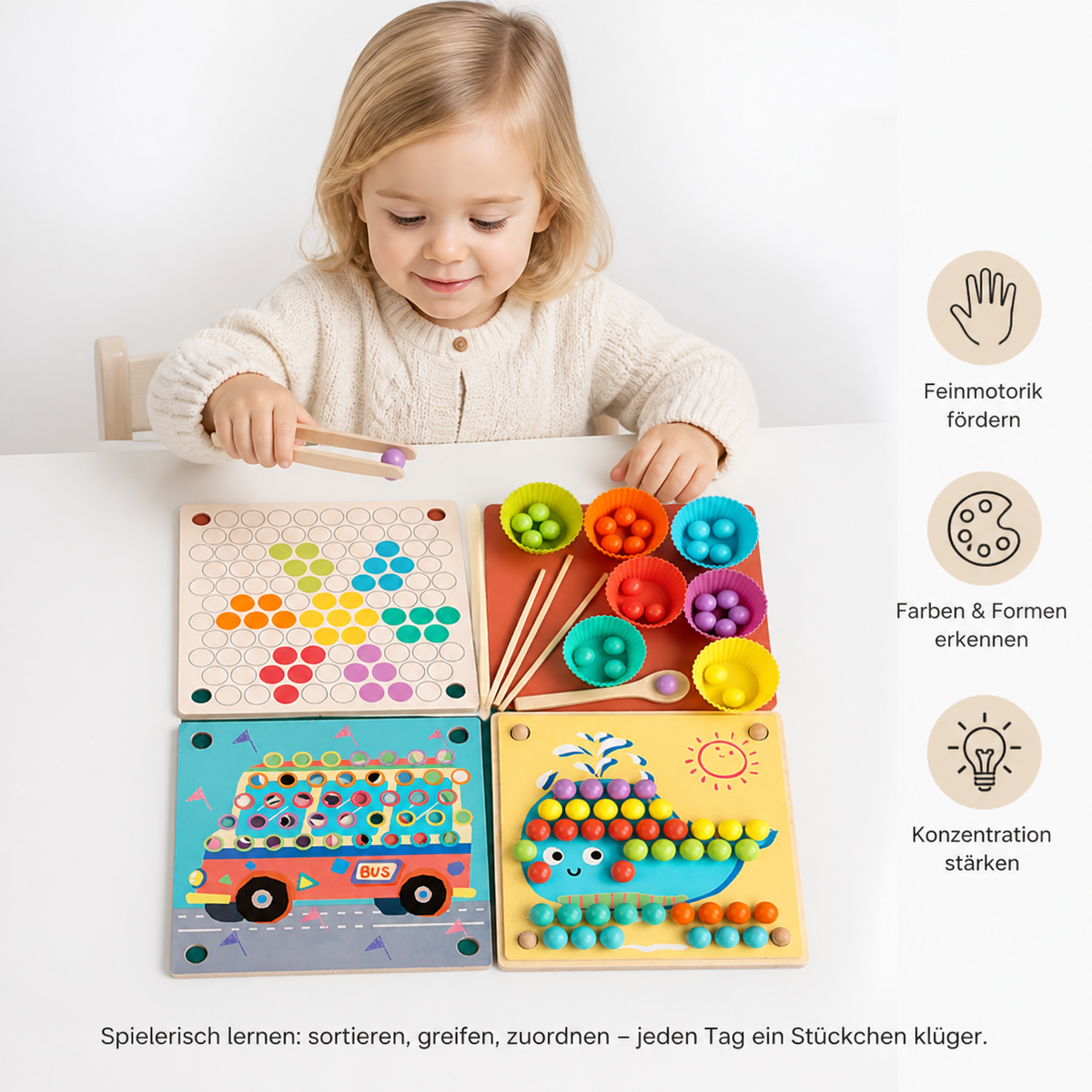 Montessori-Sortierspiel mit Holzperlen