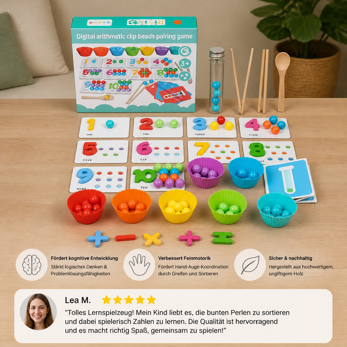 Montessori-Sortierspiel mit Holzperlen