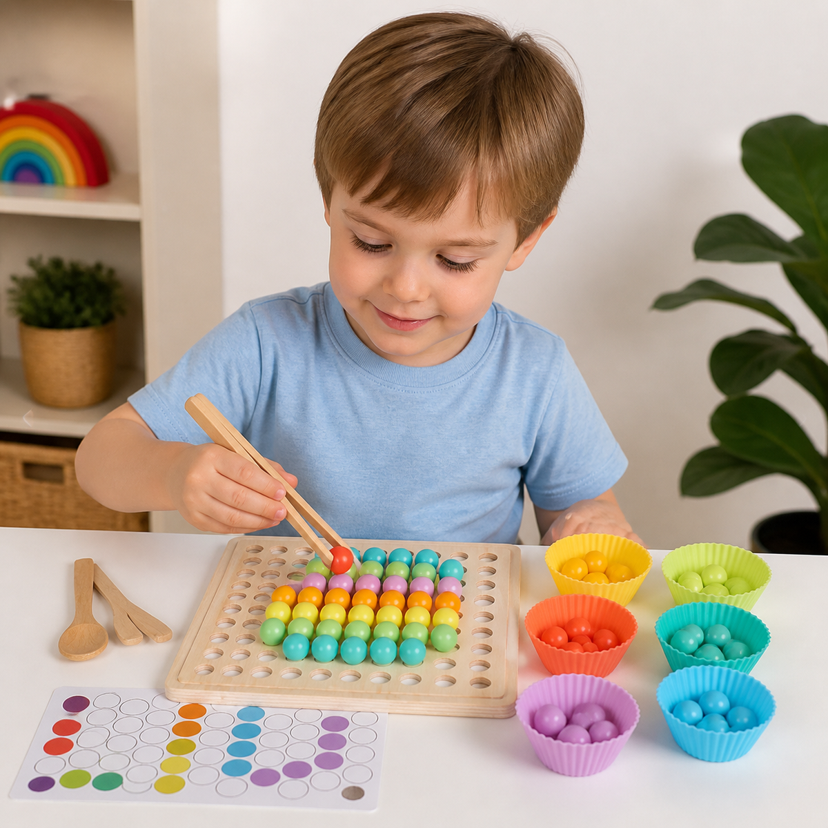 Montessori-Sortierspiel mit Holzperlen