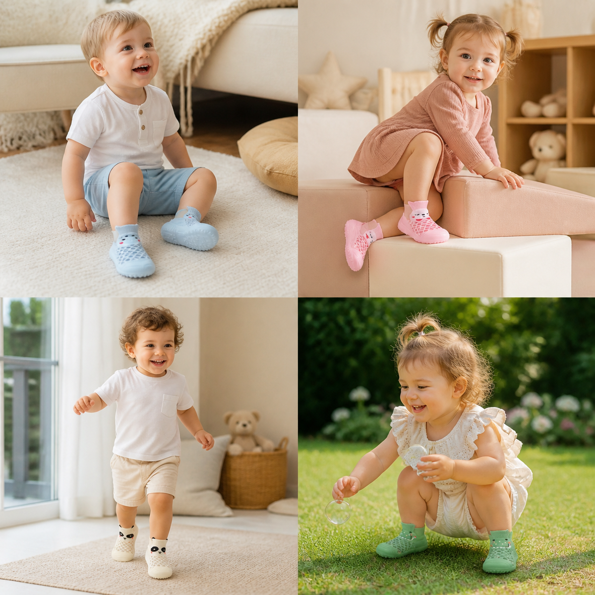 Barfuß-Sockenschuhe für Babys mit Tiermotiven