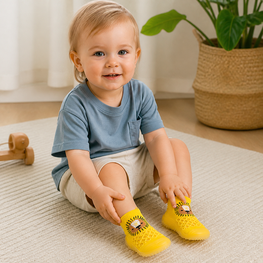 Barfuß-Sockenschuhe für Babys mit Tiermotiven