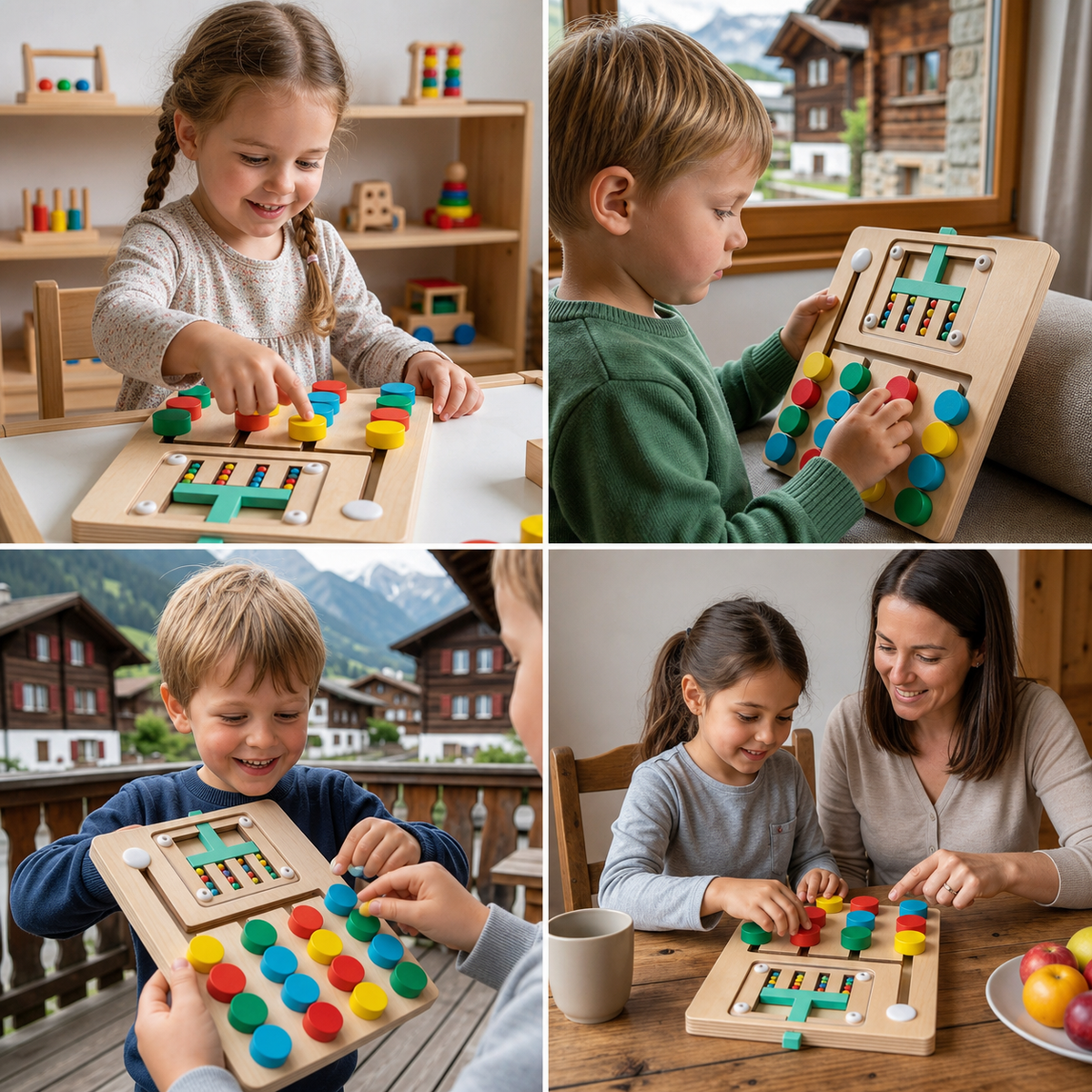 Vierfarbiges Logik-Sortierspiel aus Holz – Montessori-Lern- und Denkspielzeug für Kinder