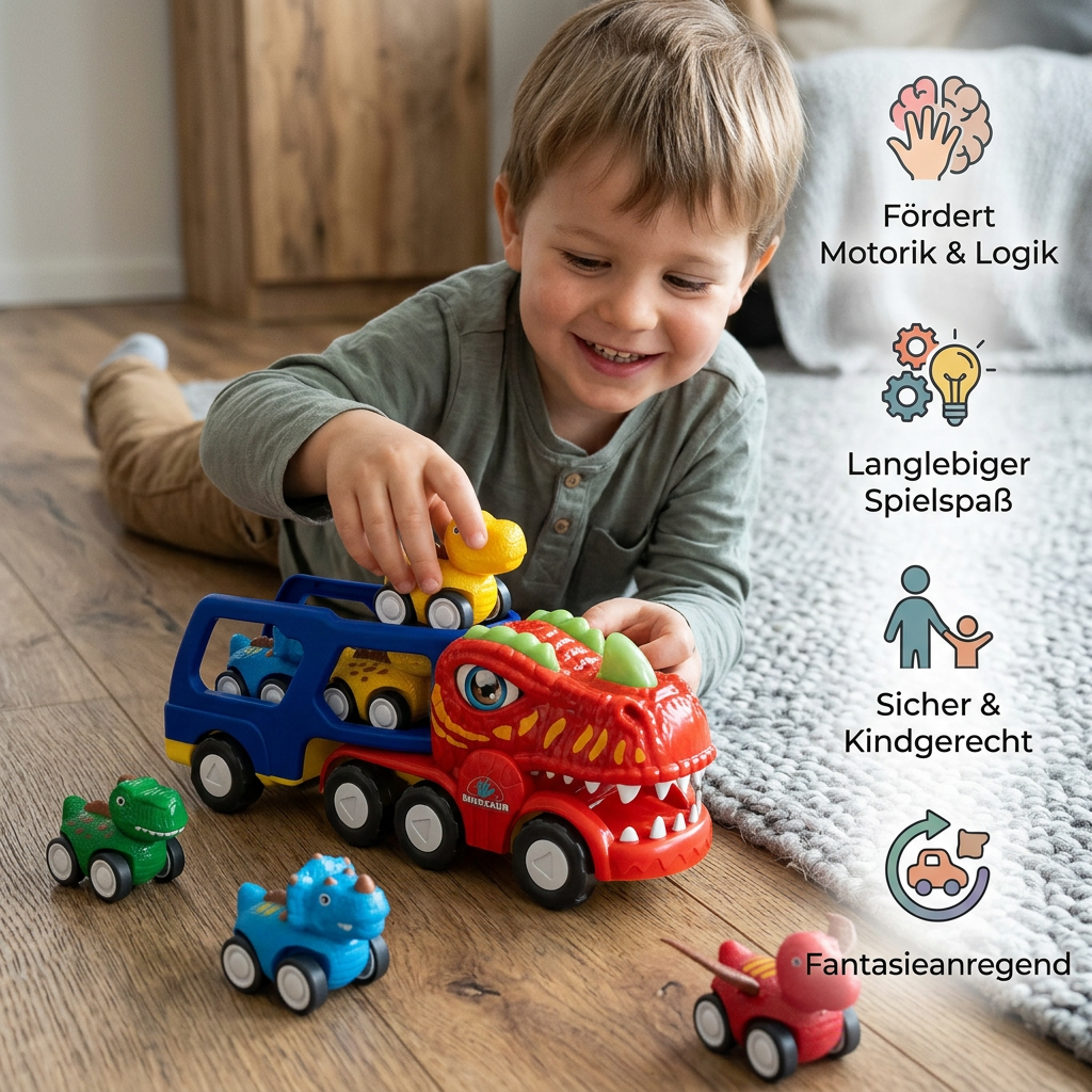 Spielzeugset „Dinosaurier-Transporter“ mit Mini-Dino-Autos