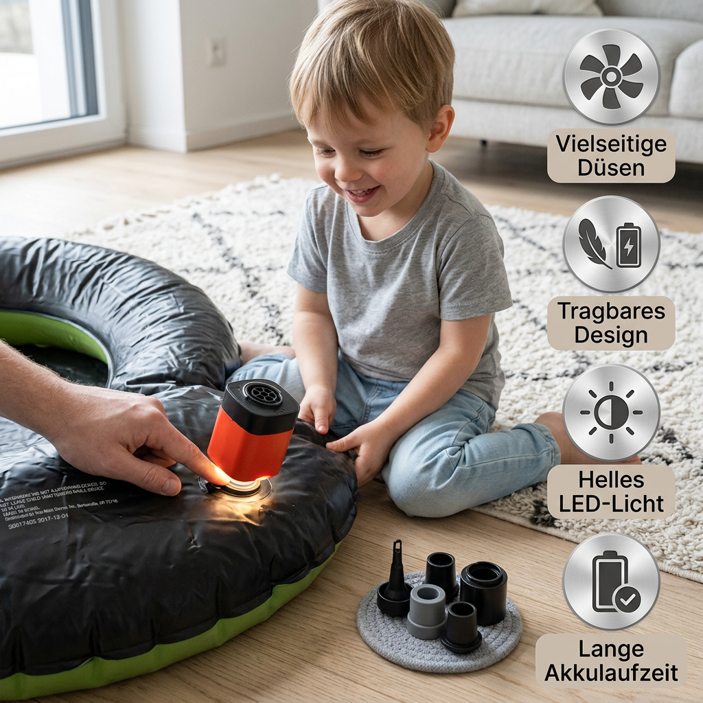 Tragbare Mini-Luftpumpe mit LED-Licht – schnelles Aufpumpen und Ablassen